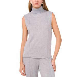 Vince Camuto Women Knit Turtleneck Sleeveless Sweater Granite Size L